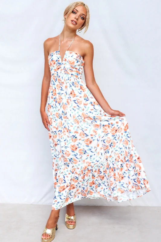 Coral Maxi Dress - Orange Print