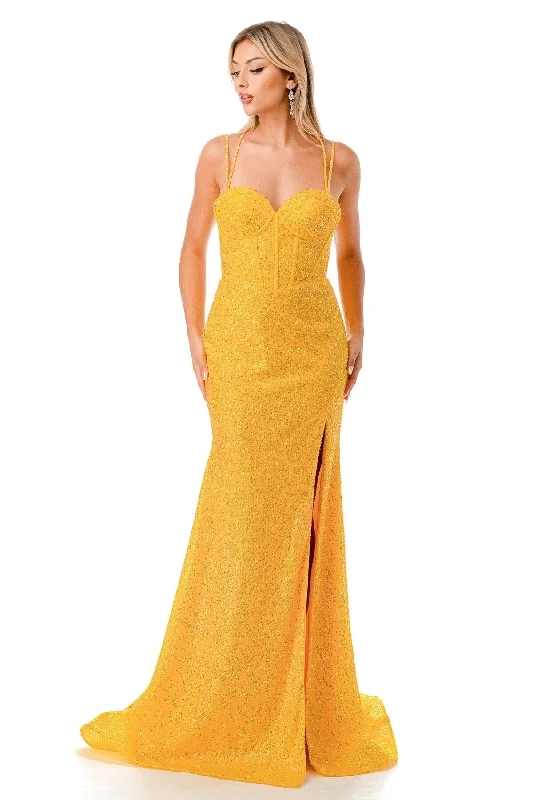 Fitted Bustier Glittered Gown by Coya L2773T