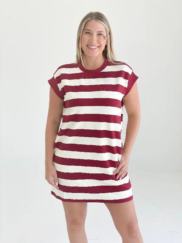 Left Behind Striped Dress - Maroon