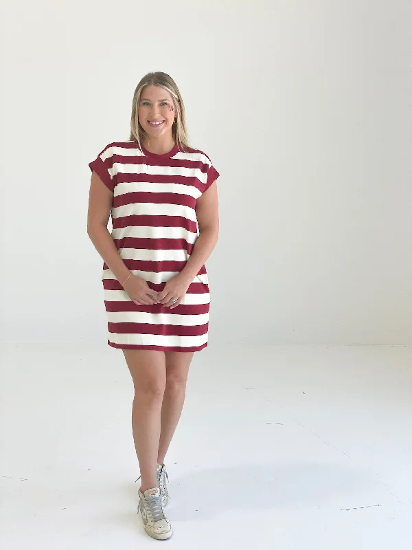 Left Behind Striped Dress - Maroon