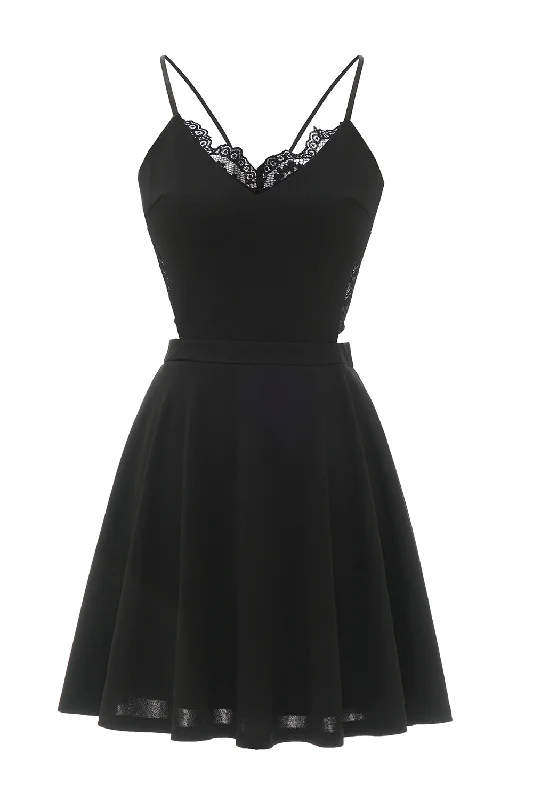 A Line Spaghetti Straps Little Black Dress with Keyhole