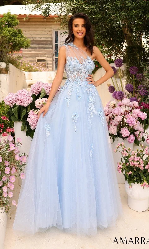 Amarra Long Blue One-Shoulder Prom Dress 88841