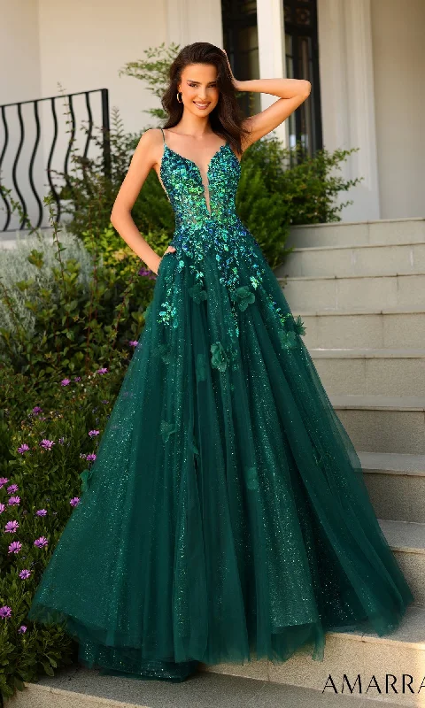 Amarra Sheer-Sides Long Glitter Prom Dress 88857