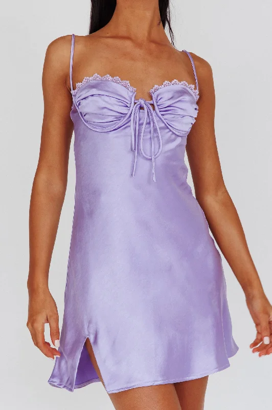 Fortune Lace Trim Bust Tie Mini Dress Lilac