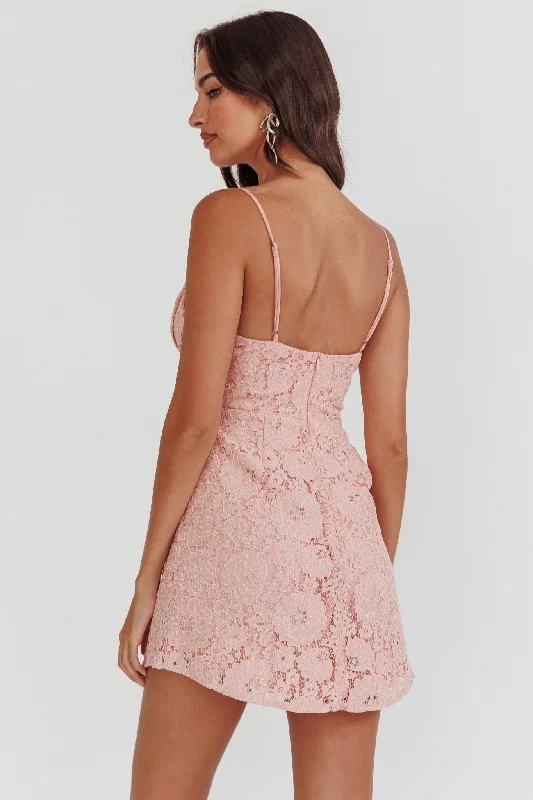 In My Dreams Lace Overlay Tie Bust Dress Pink