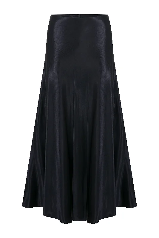 Lia Satin Maxi Skirt in Black