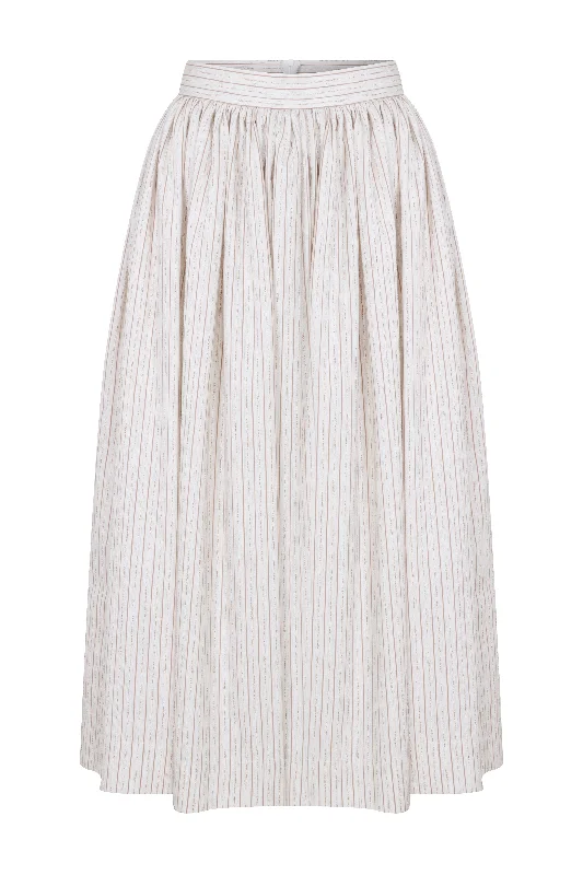 Lou Lou Striped Linen Midi Skirt in Walnut