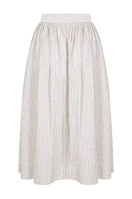 Lou Lou Striped Linen Midi Skirt in Walnut