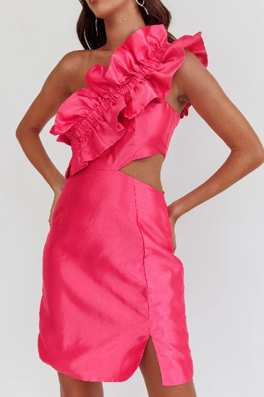 NY Moment Wide Ruffle Shoulder Mini Dress Pink