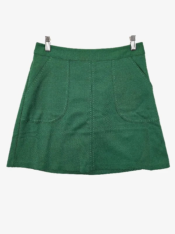 Princess Highway Contrast Stitch Emerald Mini Skirt Size 12