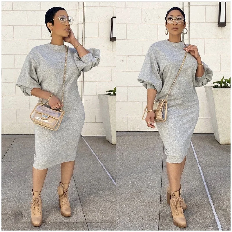 Puff Sleeve Sweater Dress 