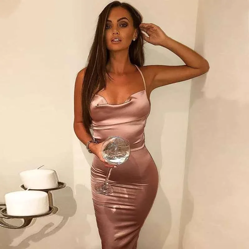 Satin Bodycon Backless Dress