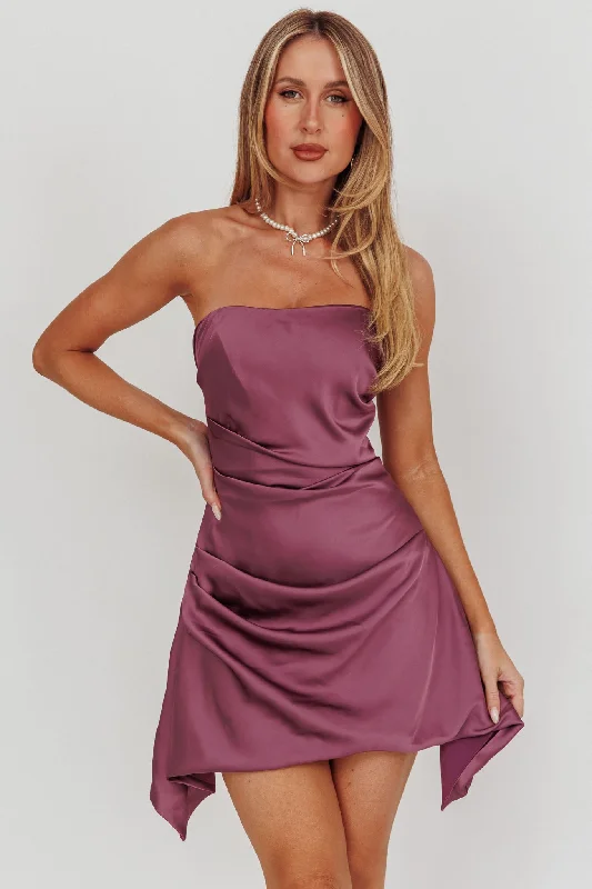 Toni Strapless Ruched Mini Dress Plum