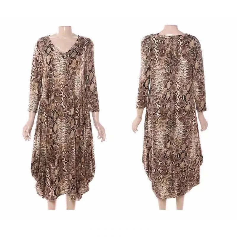 V-neck Snake Print Bubble Dress 