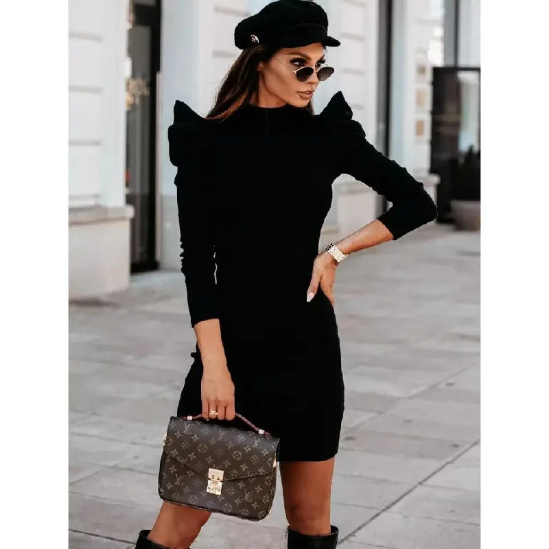 Winter Puff Sleeve Vintage Knitted Dress