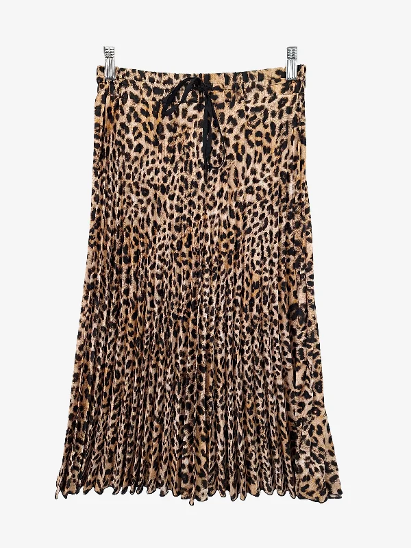 Zara Stylish Pleated Leopard Midi Skirt Size S