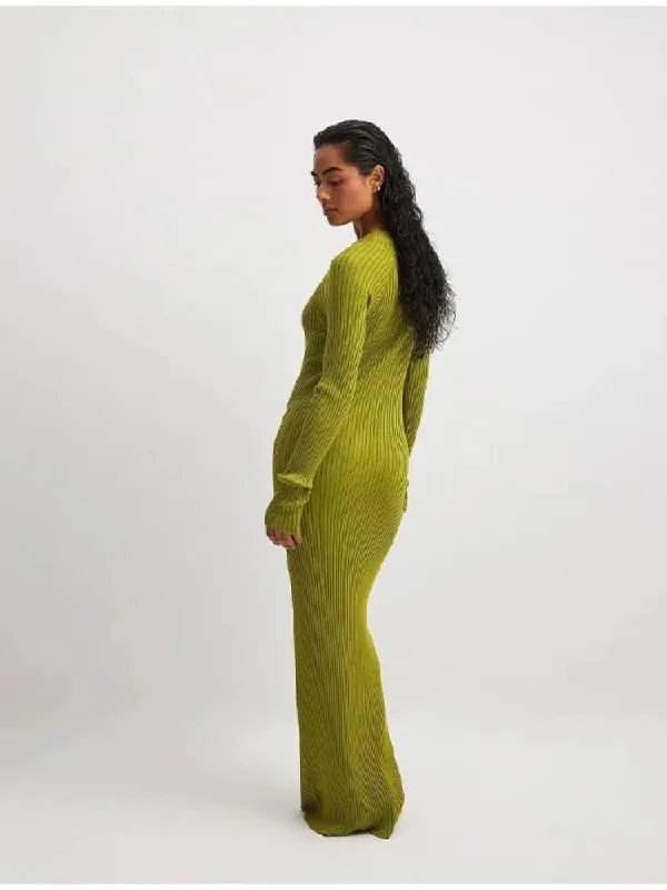 Znbbw Green Ribbed Knitted Dress For Women Fashion Long Sleeve Slim Sweater Dresses 2023 Autumn Winter Party Club Streetwear