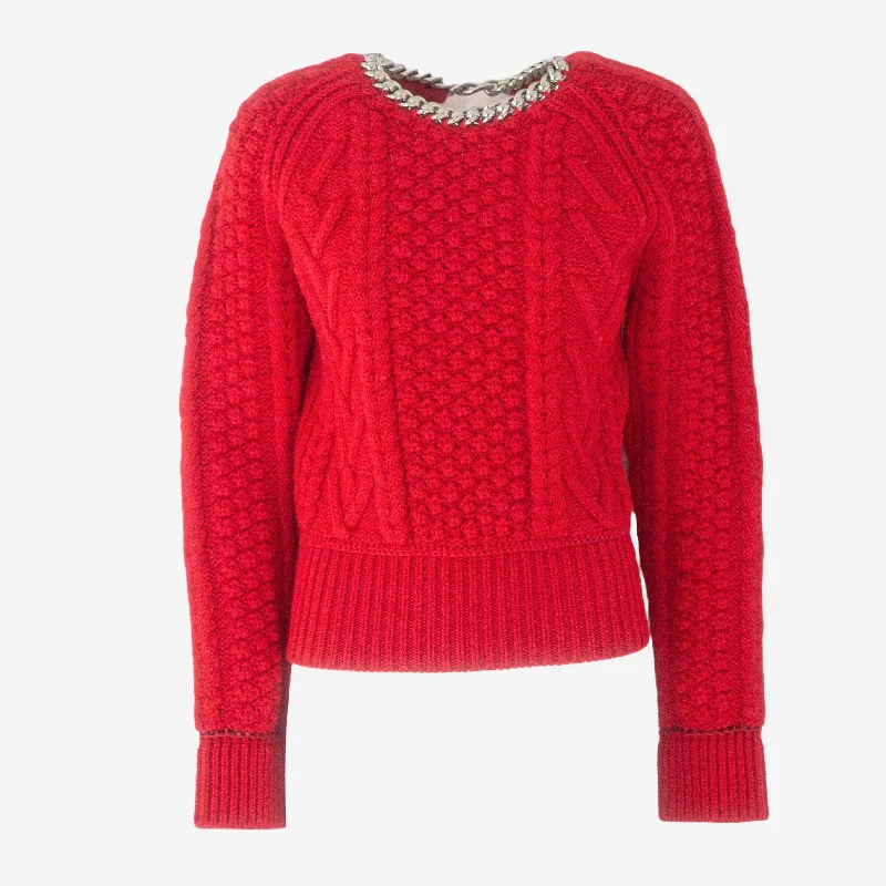 BOTTEGA VENETA - CHAIN EMBELLISHED OPEN BACK WOOL SWEATER RED SIZE S