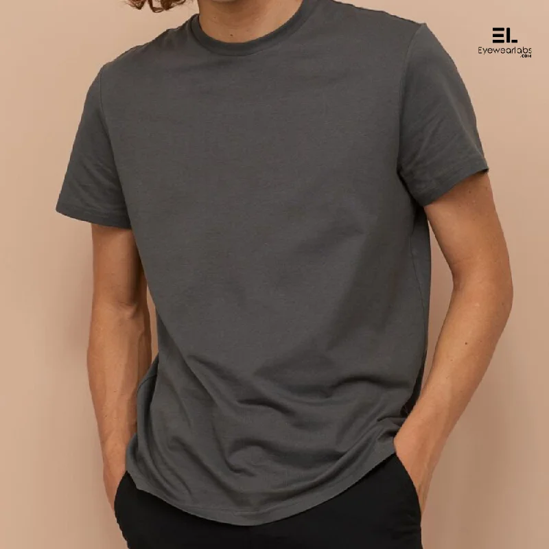 Charcoal Grey Round Neck Solid T-Shirt Eyewearlabs