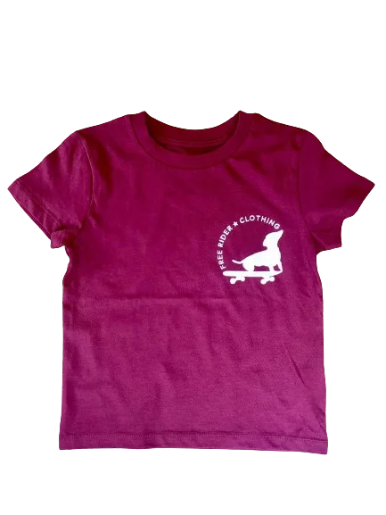 Free Rider Small Dog on a Skateboard T Shirt // Burgundy