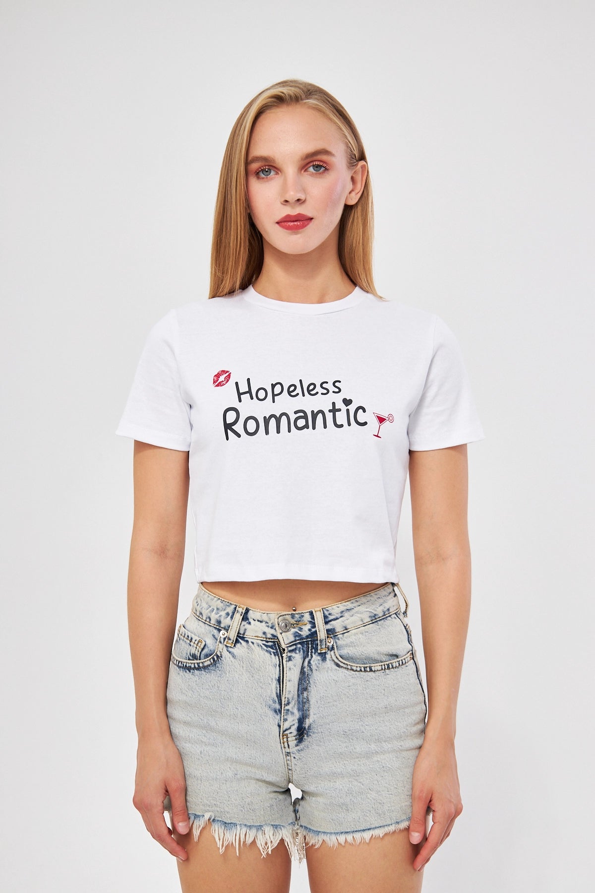 Hopeless Romantic Beyaz Kadın Baby Tee