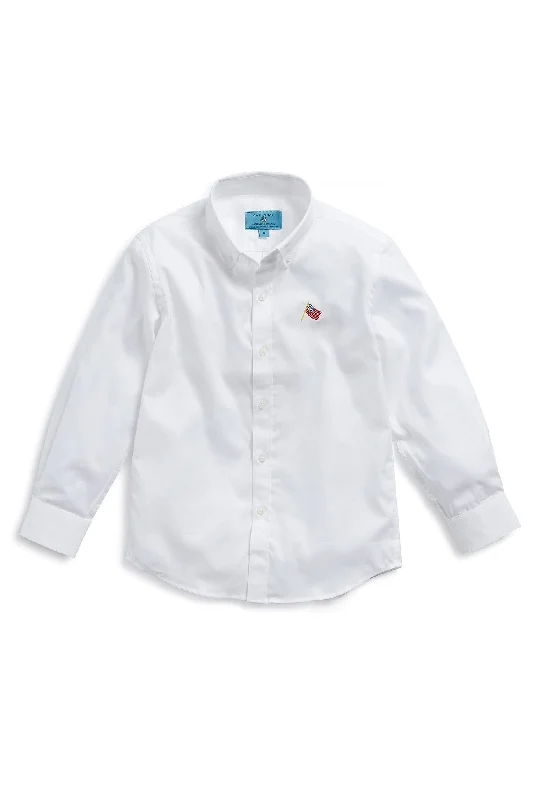 Castaway Boys James Shirt White Linen with Single USA Flag