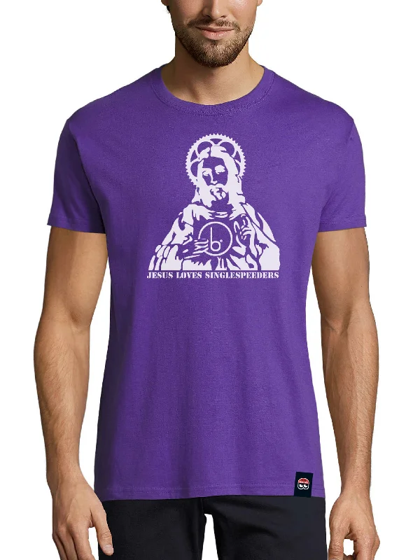 Jesus Loves Singlespeeders Unisex T-shirt - Dark purple