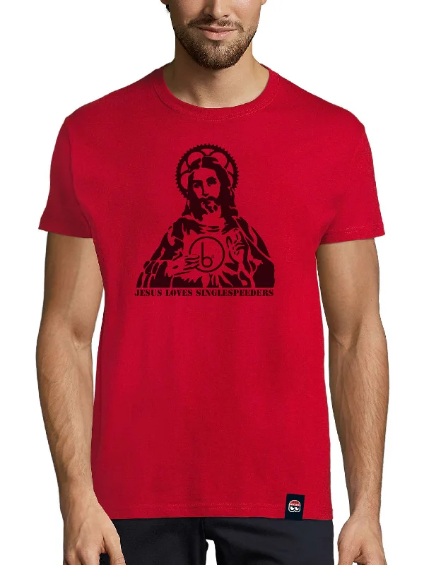 Jesus Loves Singlespeeders Unisex T-shirt - Red