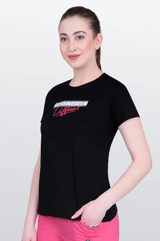 LACTRA Round Neck Half Sleeve Women's All-Season, Athletic, Travelling Wear Daily, and Office Wear Graphic Print Cotton T-Shirt