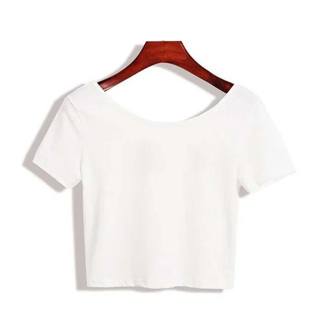 Ladies Short Sleeve O neck T-shirt Sexy Crop