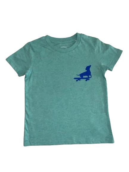 Small Dog on a Skateboard T Shirt // Heather Green