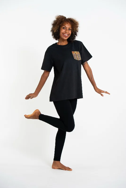 Unisex Super Soft Cotton T-shirt with Aztec Pocket in Black