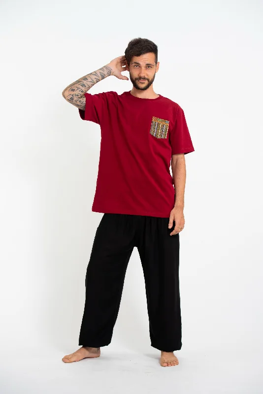 Unisex Super Soft Cotton T-shirt with Aztec Pocket in Red