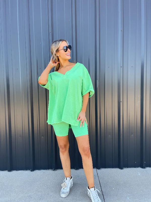 V-Neck Lounge Set - Lime Green