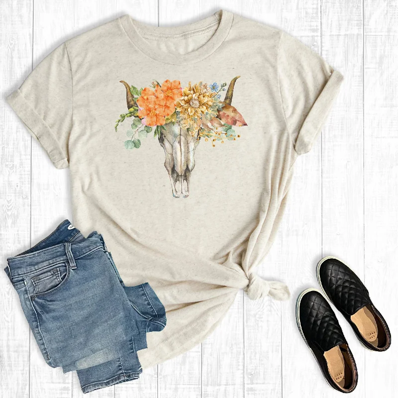 Western Floral Boho Cowskull Graphic Tee